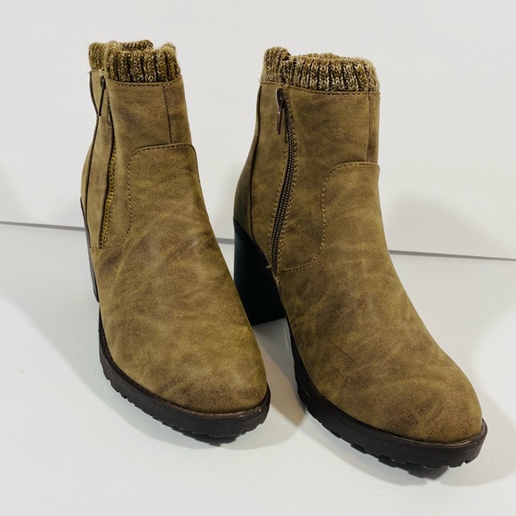 Twisted Booties Womens Size 7 Brown Shade Ankle Boots Side Zip Knit Edge Heel - Picture 9 of 11